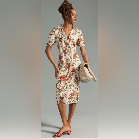Pilcro Anthropologie whimsical Ruffle-Collar Buttondown Dress. Size 10. EUC - Picture 1 of 14